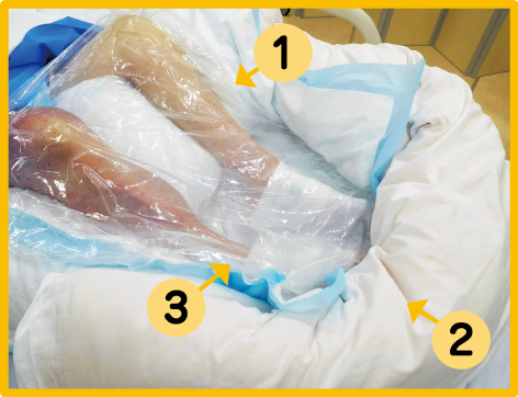 ベッド上での足浴