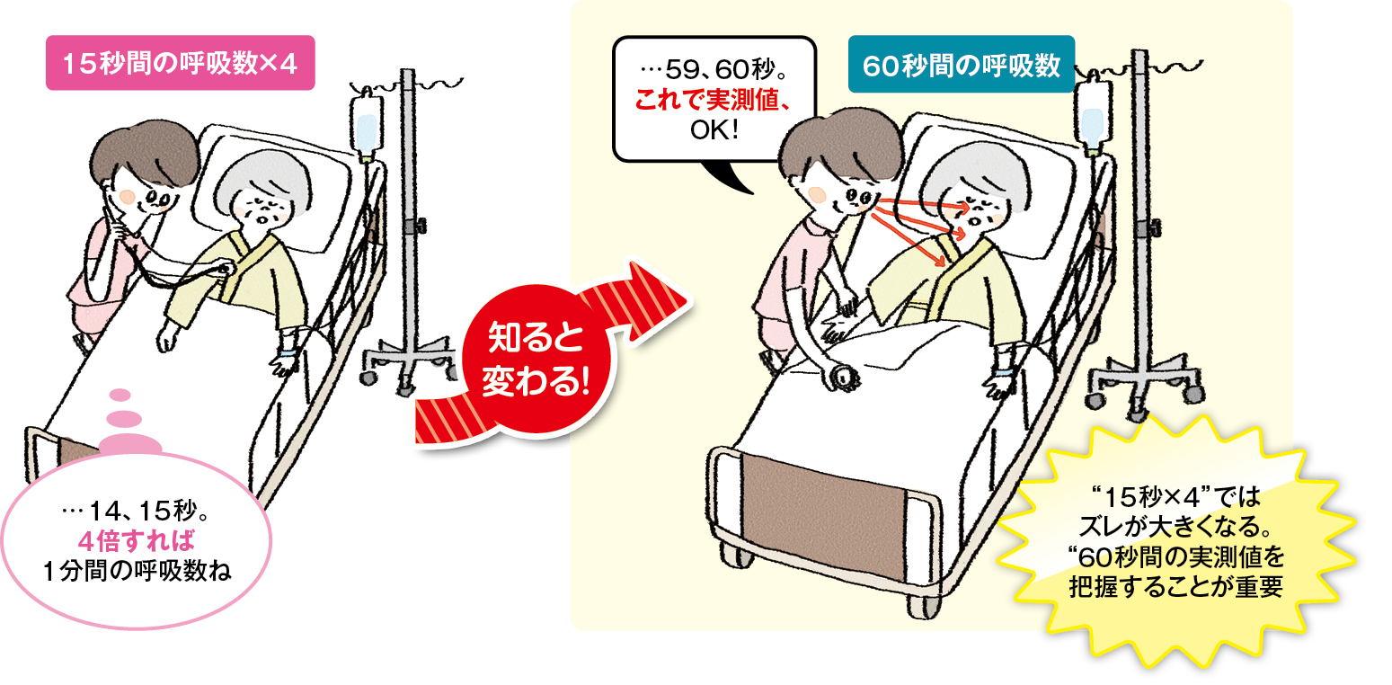 呼吸数1分間の実測についてのイラスト
