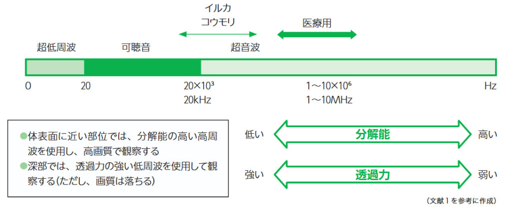 周波数による音波の分類と性能の図