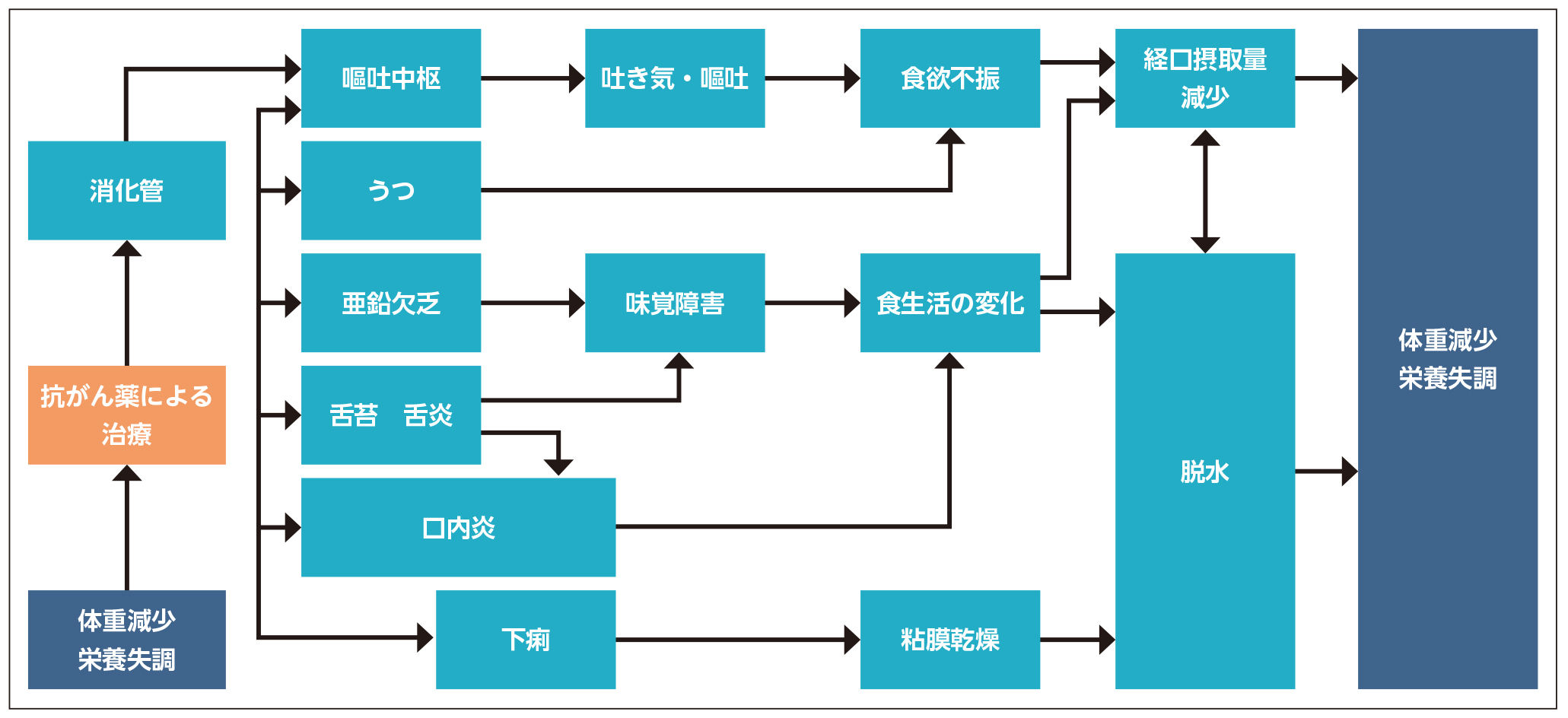 連続的にみた抗がん薬による治療中の副作用の図